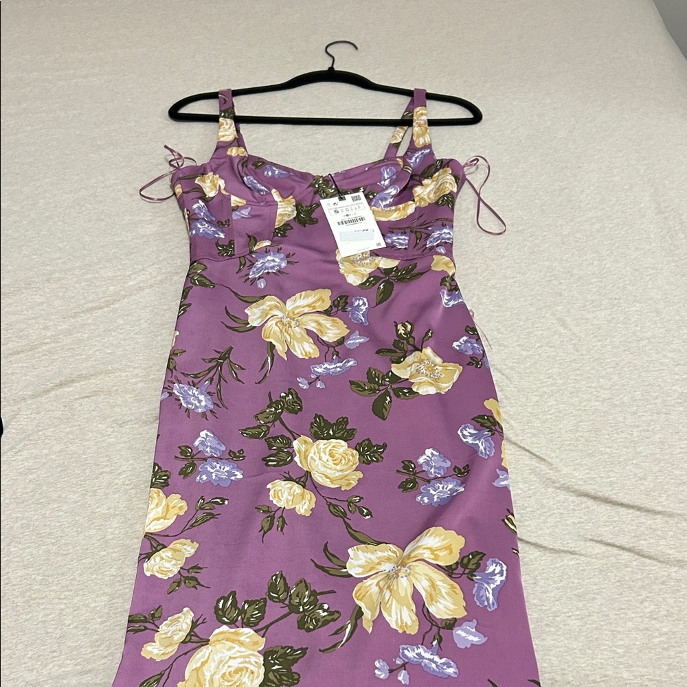 Zara Yellow Cream Sundress Spaghetti Strap Midi